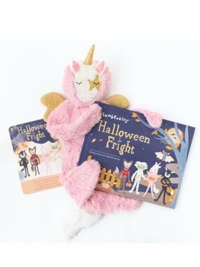 Plush Pink Unicorn Book Buddy with Gold Wings